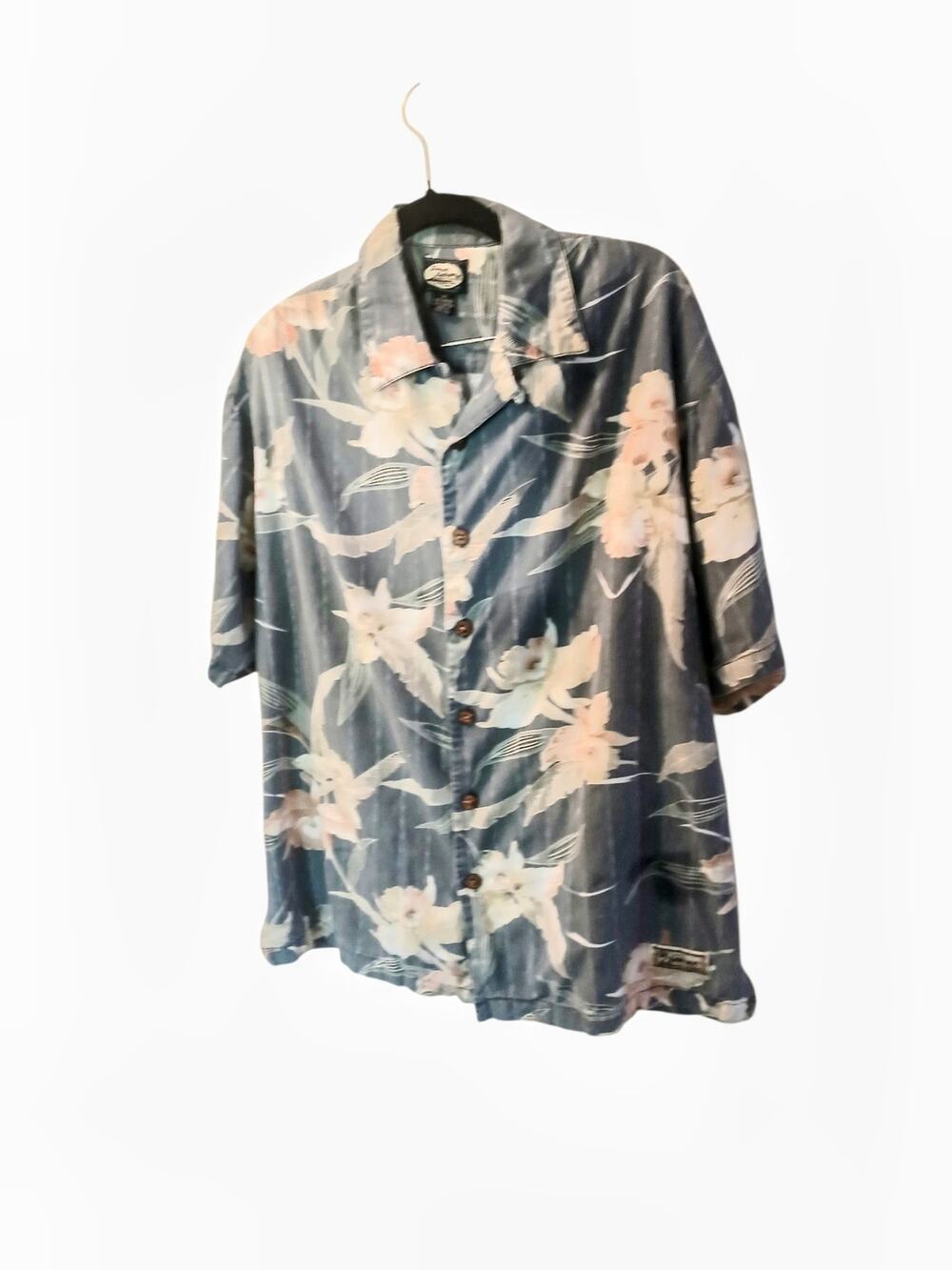 Tommy Bahama Tropical  Hawaiian Camp Button Down Blue Short Sleeve Medium Shirt